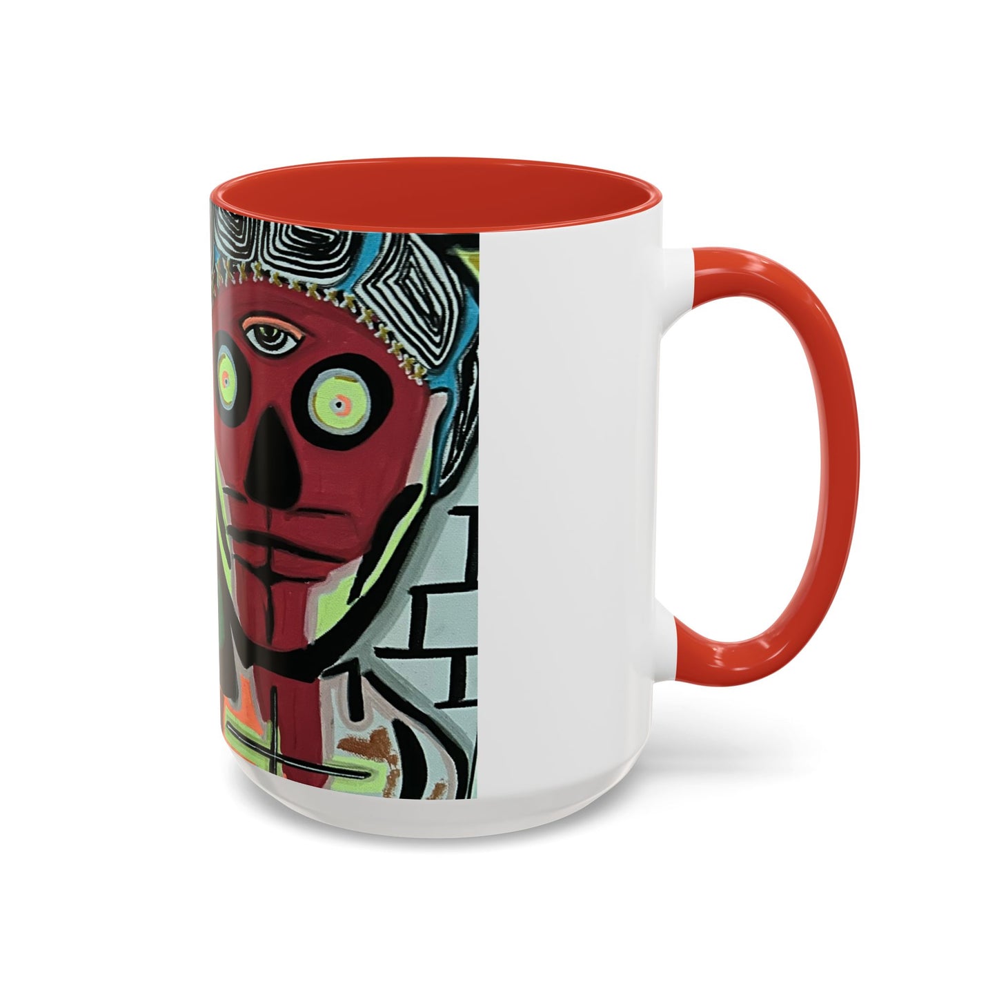 Abstract Day of the Dead Skull Accent Coffee Mug — Colorful Neon Skull Art (11/15oz)