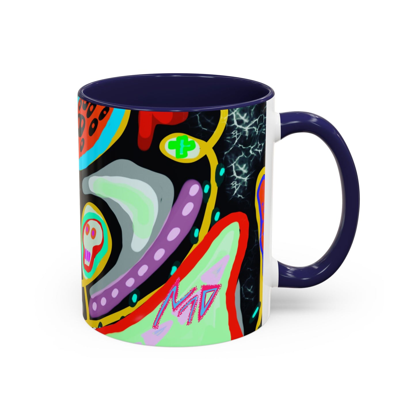 CRAZY2.0  Accent Mug — Colorful Neon Skull Abstract Coffee Cup
