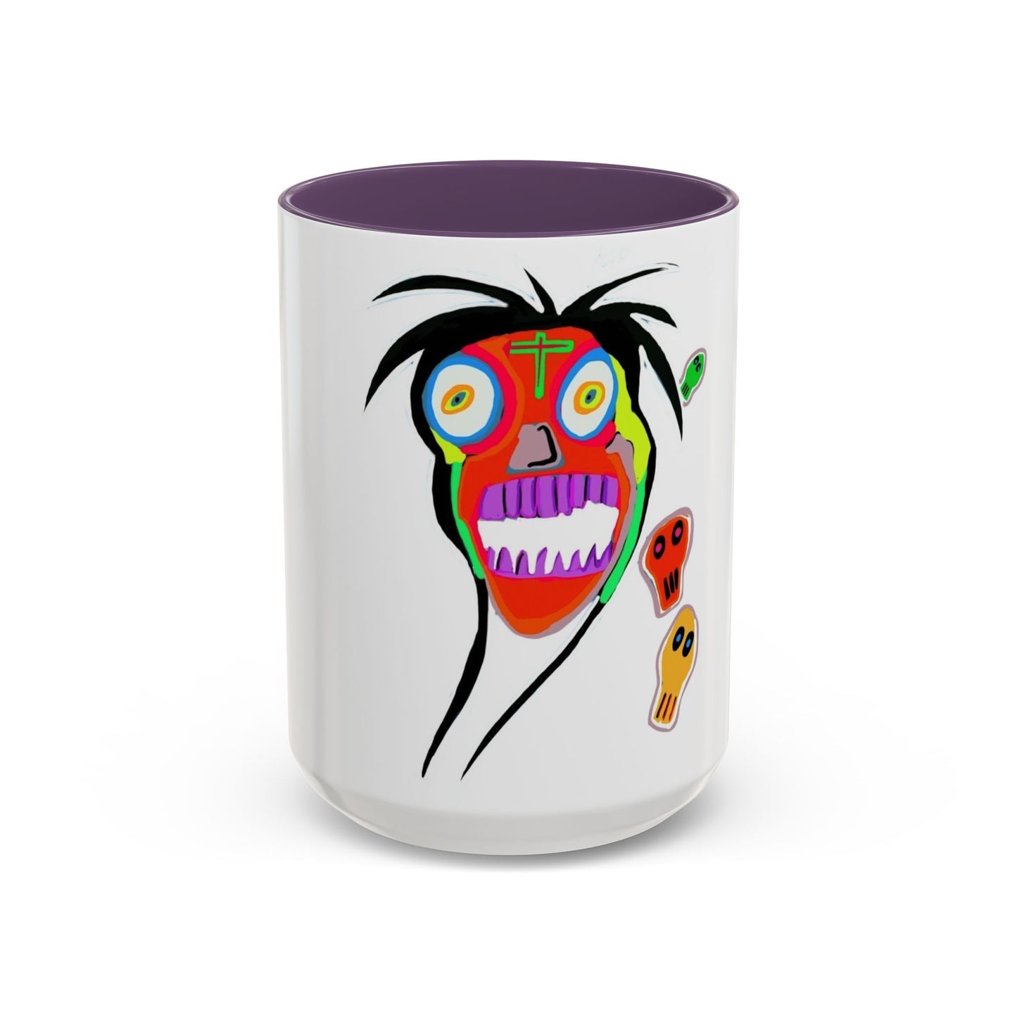 Colorful Tribal Mask Coffee Mug — Vibrant Skull Art Accent Mug (11/15oz)