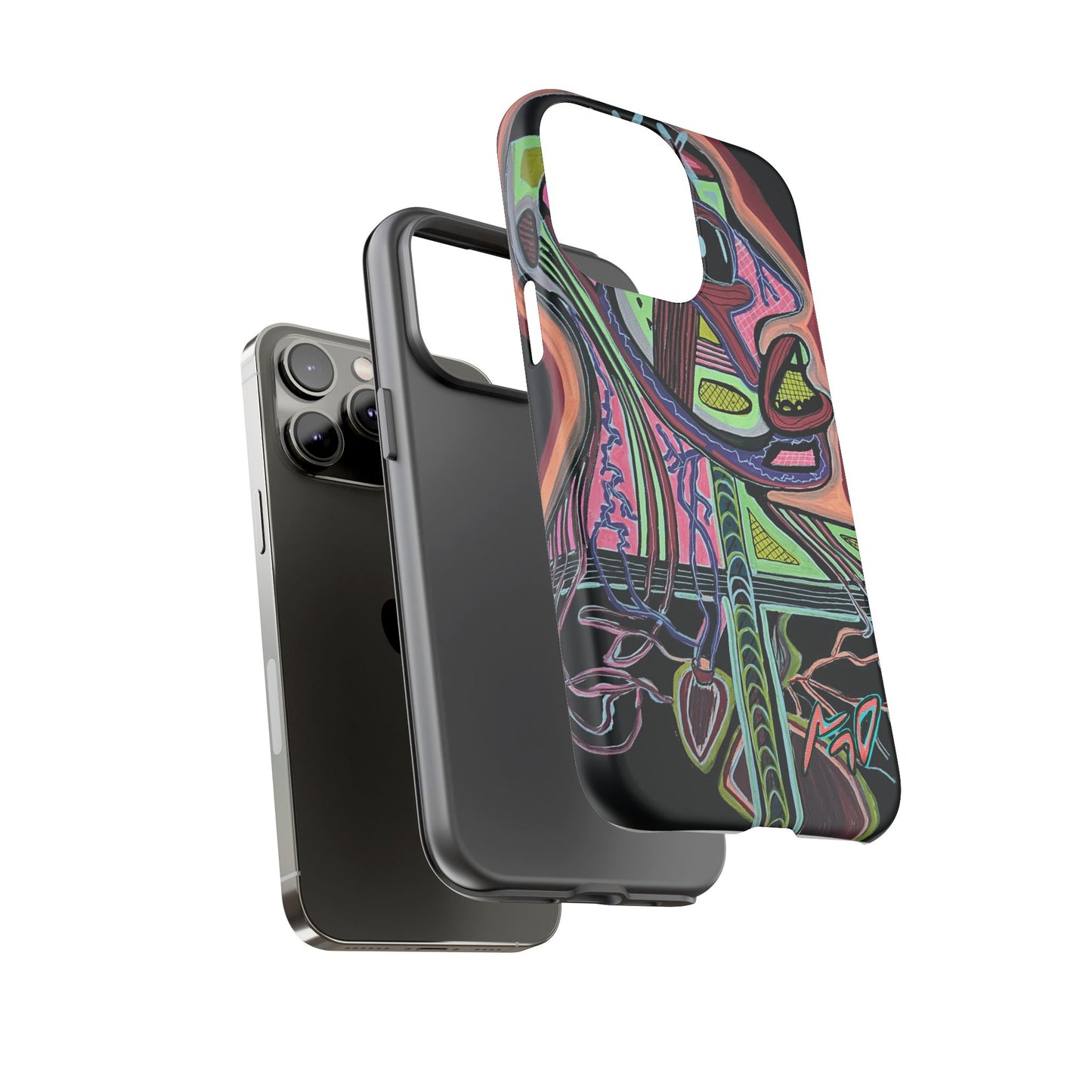 HEART ATTACK Abstract Neon Face Tough Phone Case – Vibrant Art Phone Cover