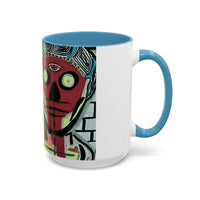Abstract Day of the Dead Skull Accent Coffee Mug — Colorful Neon Skull Art (11/15oz)