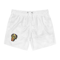 INFECTED.  Skull Patch Swim Trunks — Abstract Neon Skull Beach Shorts