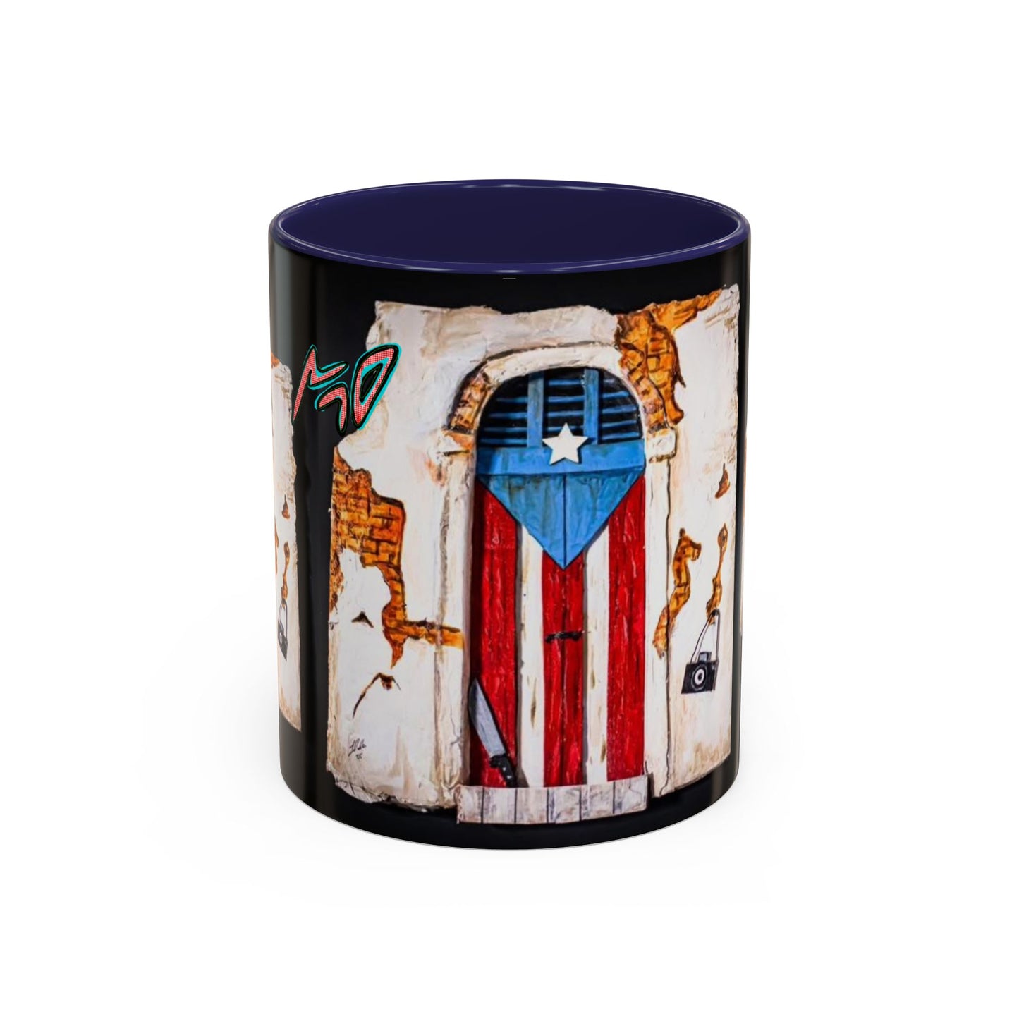 Puerto Rico Flag Door Accent Coffee Mug — Vintage Rustic Boricua Pride (11/15oz)