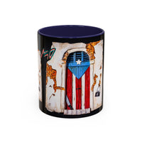 Puerto Rico Flag Door Accent Coffee Mug — Vintage Rustic Boricua Pride (11/15oz)