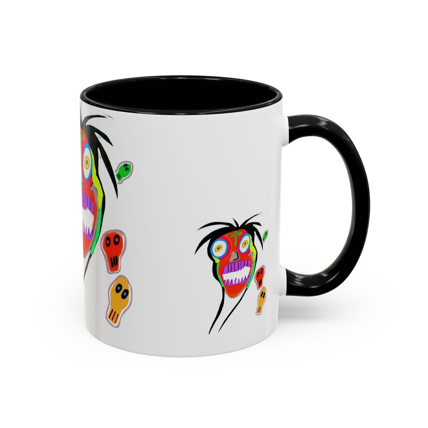 Skullface Accent Coffee Mug — Colorful Day of the Dead Pop Art (11/15oz)