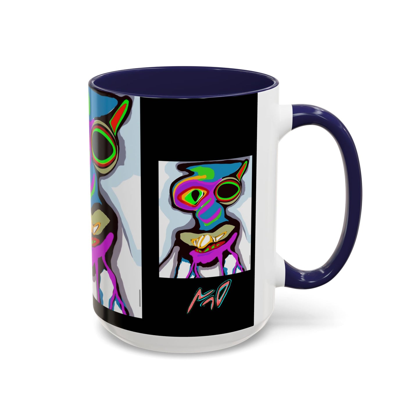 Abstract Alien Art Coffee Mug — Colorful Surreal Creature Accent Mug