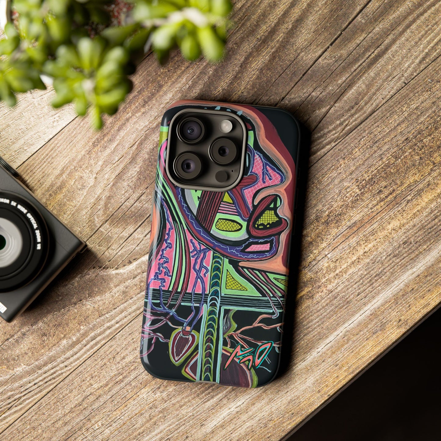 HEART ATTACK Abstract Neon Face Tough Phone Case – Vibrant Art Phone Cover