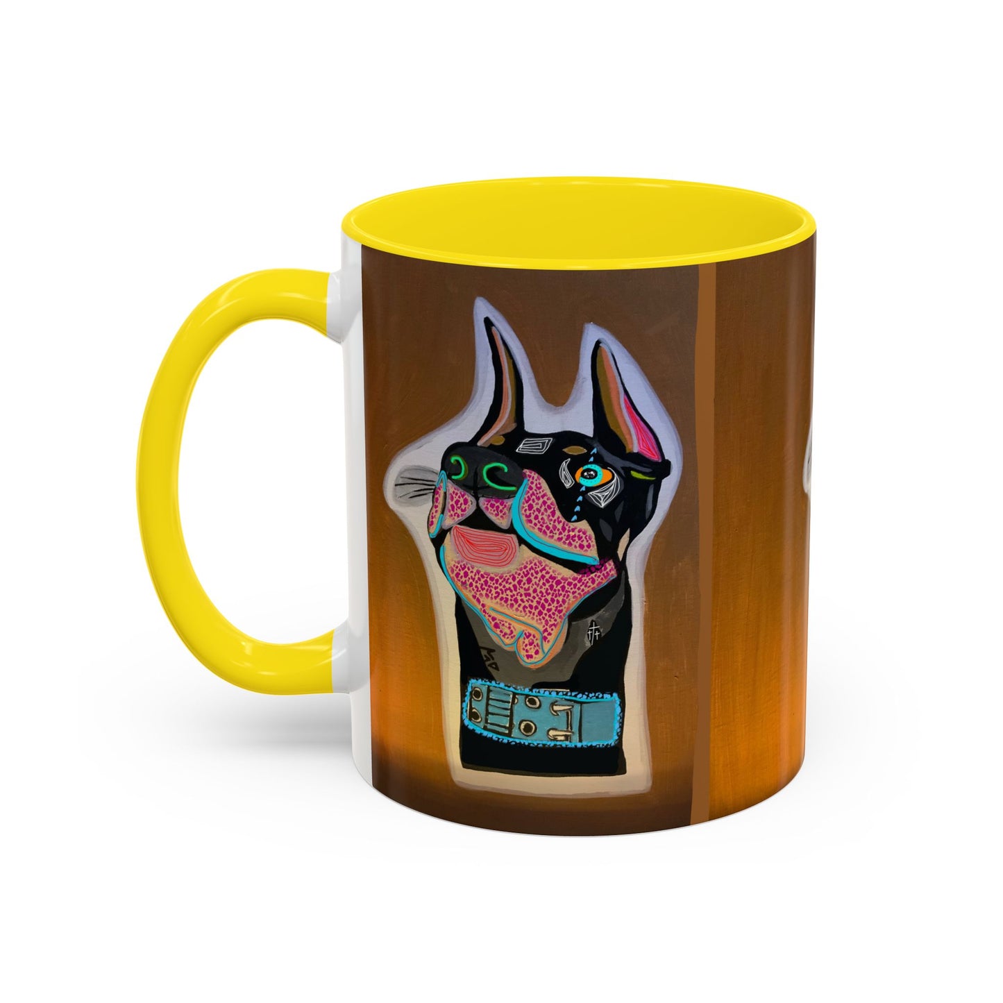 Colorful Doberman Accent Coffee Mug — Vibrant Dog Portrait Ceramic Mug (11/15oz)