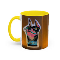 Colorful Doberman Accent Coffee Mug — Vibrant Dog Portrait Ceramic Mug (11/15oz)