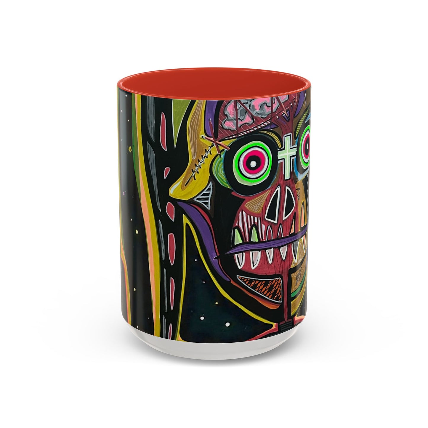 VINCENT  Skull Pop Art Accent Coffee Mug — Colorful Neon Tribal Skull Design (11/15oz)