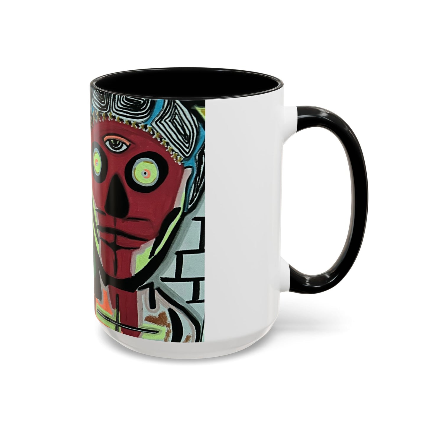 Abstract Day of the Dead Skull Accent Coffee Mug — Colorful Neon Skull Art (11/15oz)