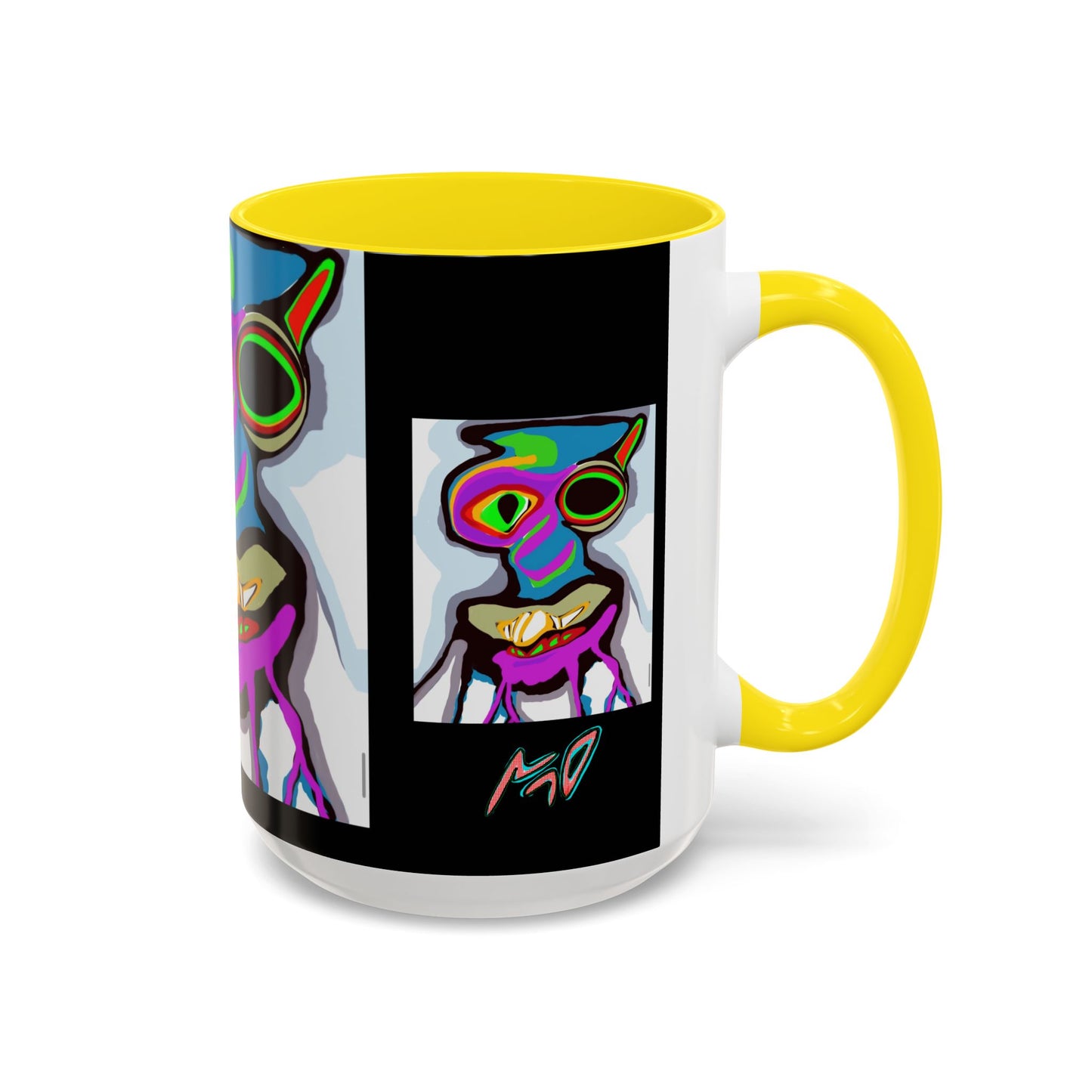 Abstract Alien Art Coffee Mug — Colorful Surreal Creature Accent Mug