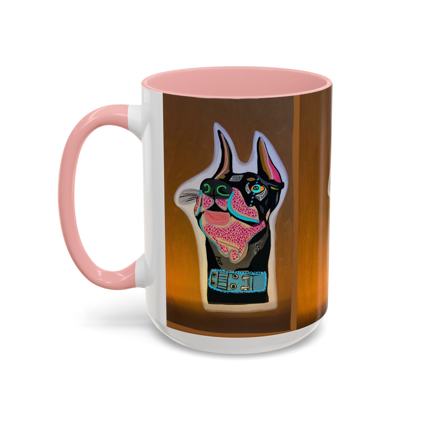 Colorful Doberman Accent Coffee Mug — Vibrant Dog Portrait Ceramic Mug (11/15oz)