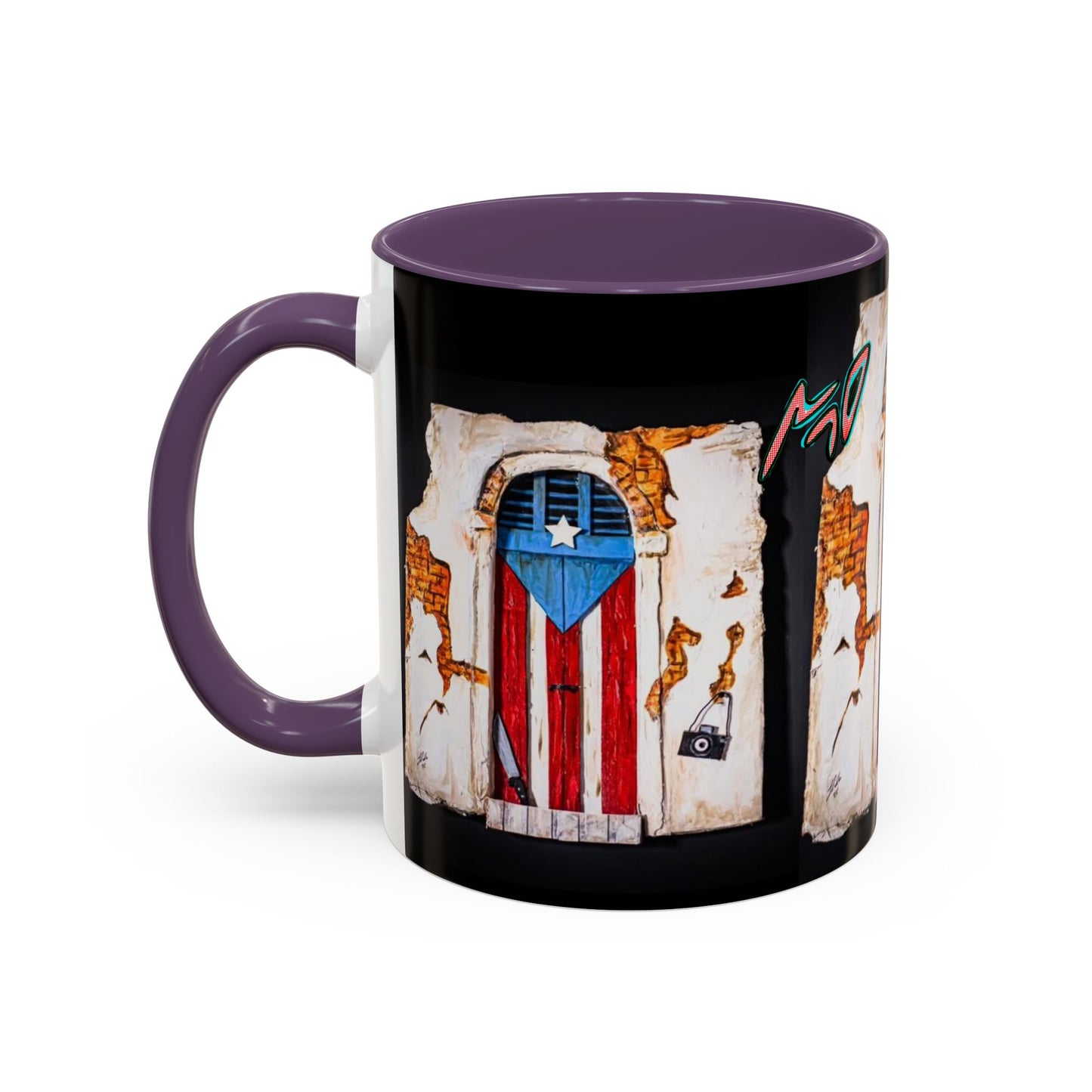 Puerto Rico Flag Door Accent Coffee Mug — Vintage Rustic Boricua Pride (11/15oz)