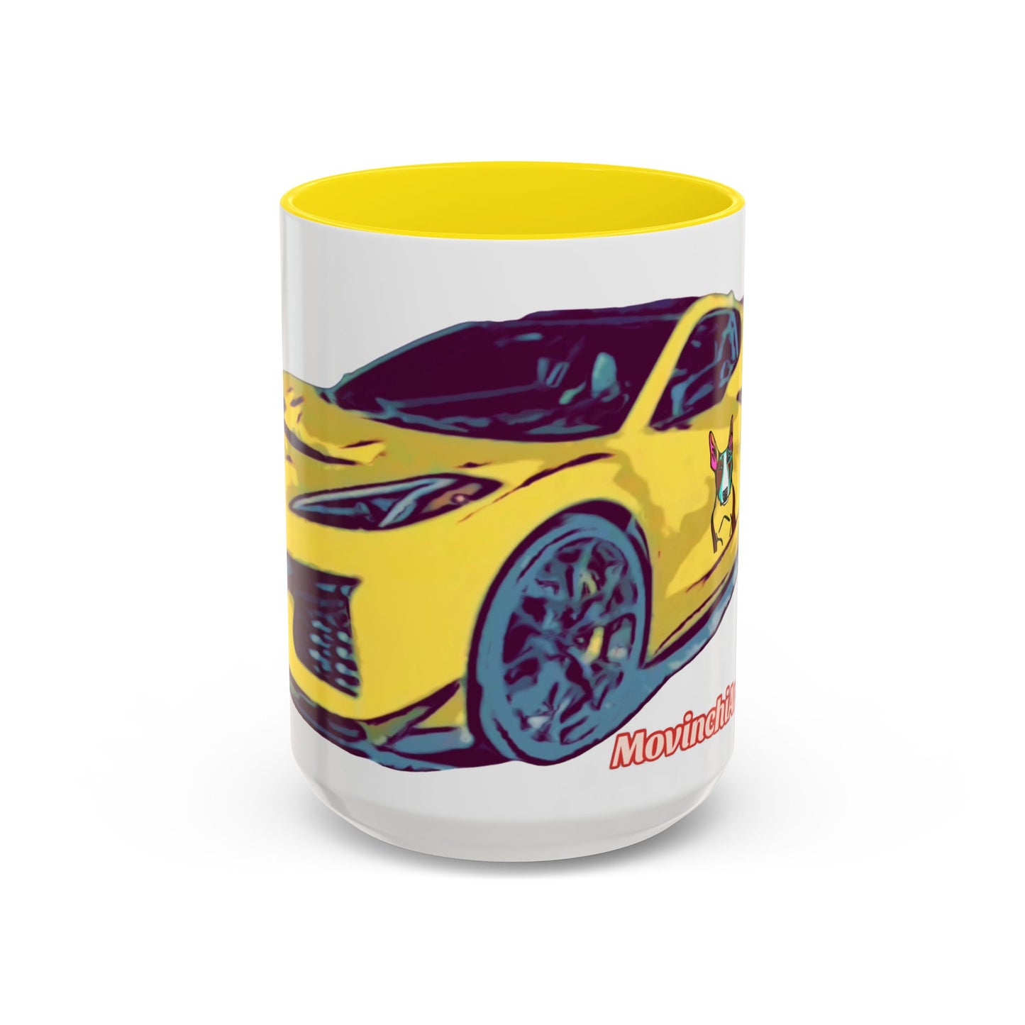 ZR1 Lover Coffee Mug — Yellow Sports Car & Boston Terrier Accent Mug (11/15 oz)