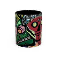 Abstract Day of the Dead Skull Accent Coffee Mug — Colorful Neon Skull Art (11/15oz)