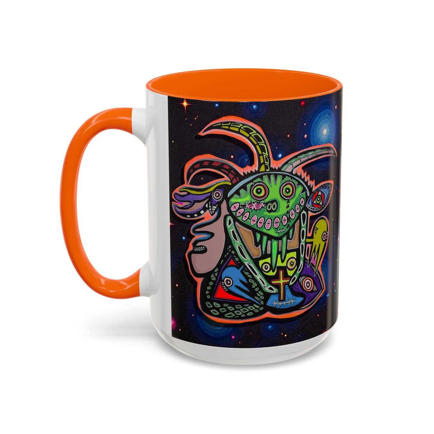 Psychedelic RYDER2.0   Space Goat Accent Coffee Mug — Colorful Cosmic Animal Art (11/15oz)