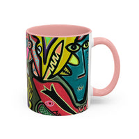 AbstractCONCERT.   Pop Art Coffee Mug — Colorful Faces Accent Mug (11/15 oz)