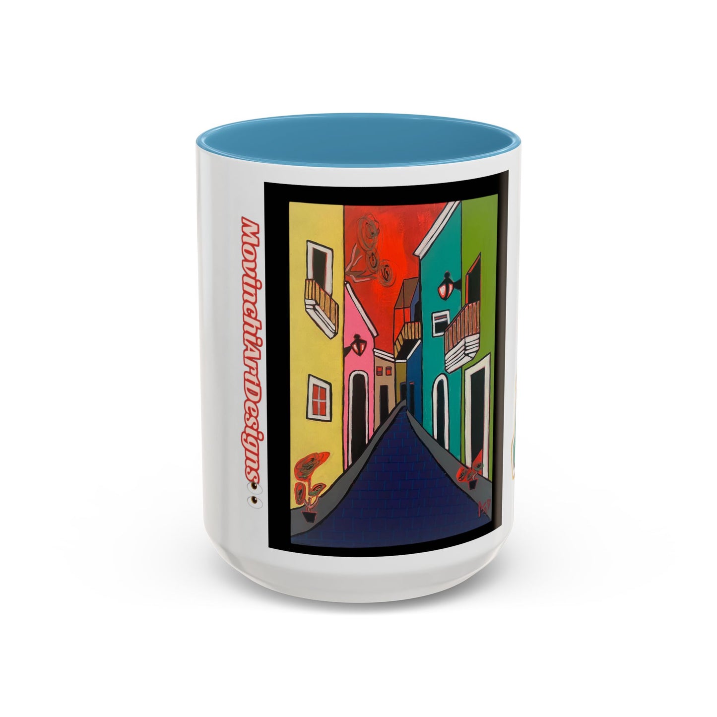 SAN JUAN.  Colorful Street Art Coffee Mug — Vibrant Alleyway & Playful Emblem Accent Mug