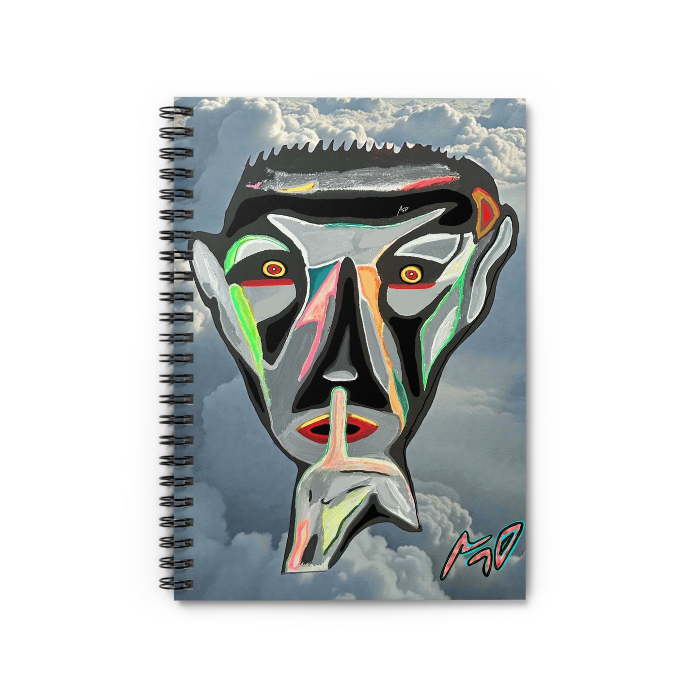 SILENCE.  Abstract Face Spiral Notebook — Surreal Cloud Art Journal (Ruled)