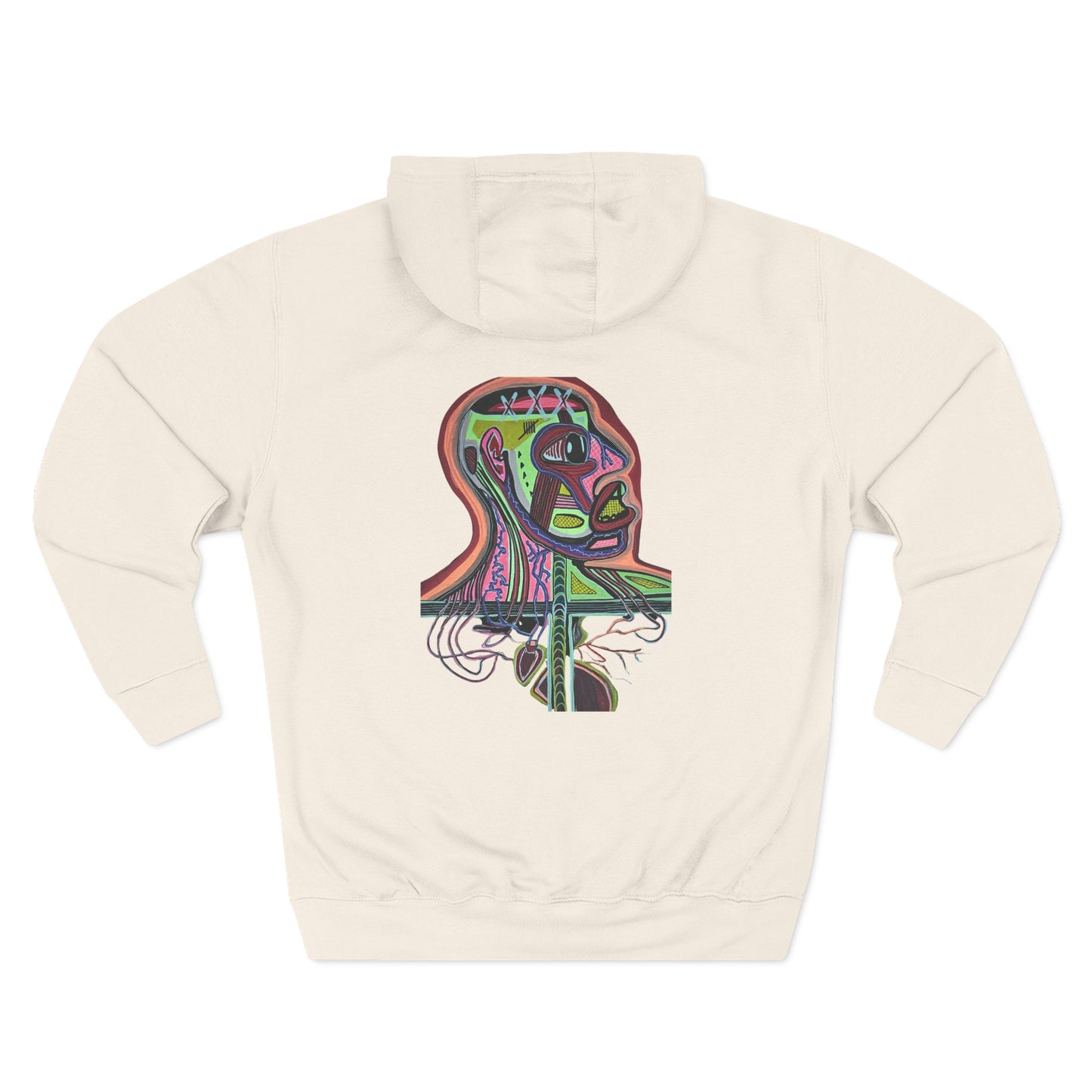 HEART ATTACK  Abstract Psyche Hoodie — Colorful Three-Panel Back Art Fleece Hoodie