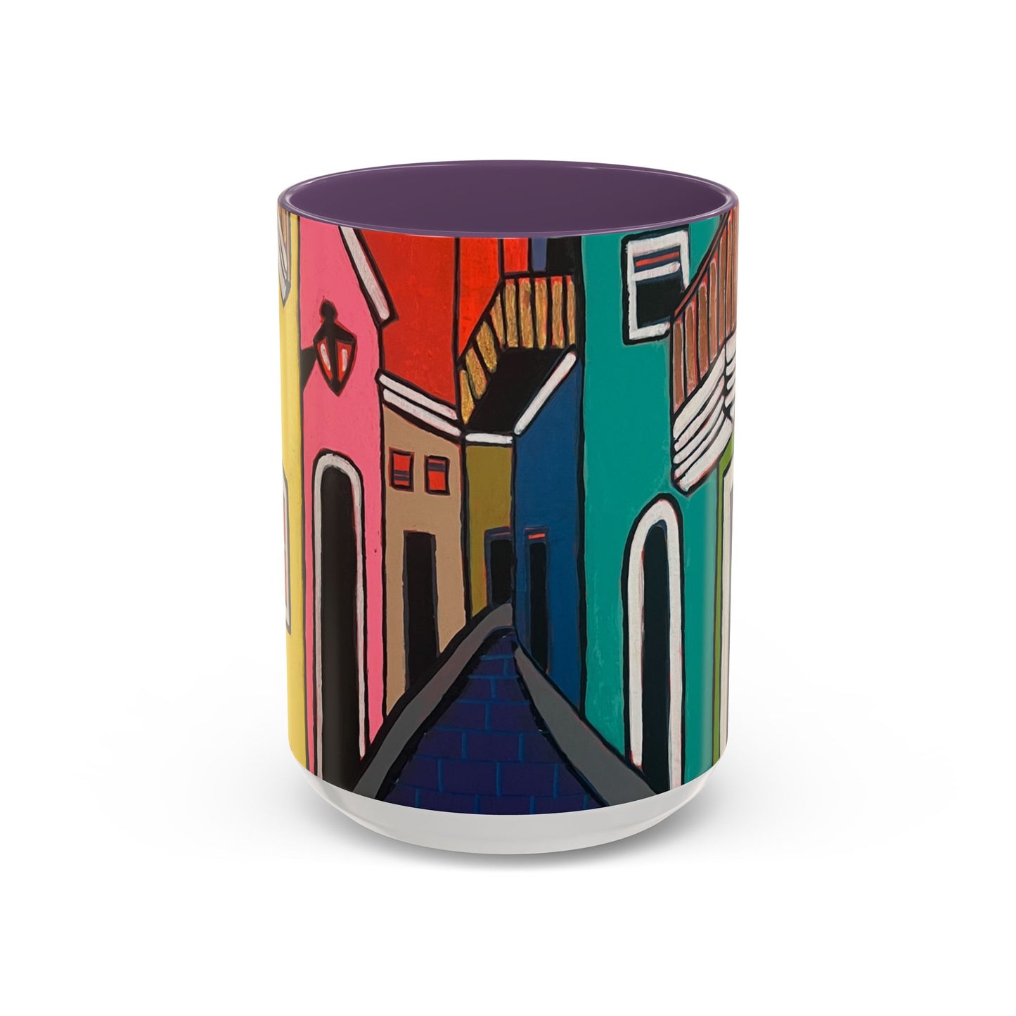 SAN SEBASTIAN2.0 Colorful Canal Houses Accent Coffee Mug — Bright European Street Art Ceramic Mug (11/15oz)