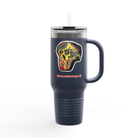 MOVINCHIARTDESIGNS.  40oz Insulated Travel Mug — Colorful Abstract Skull Design, Spill‑Resistant Tumbler