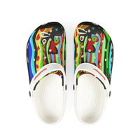 Colorful Abstract CRAZY Face EVA Foam Clogs — Artistic All-Over Print Summer Shoes