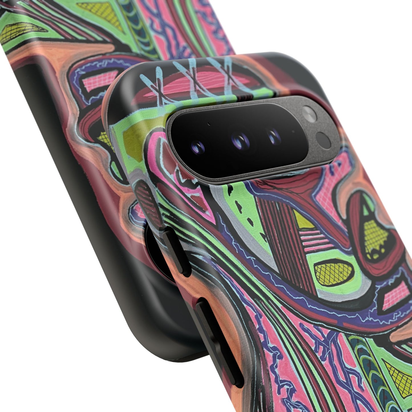 HEART ATTACK Abstract Neon Face Tough Phone Case – Vibrant Art Phone Cover