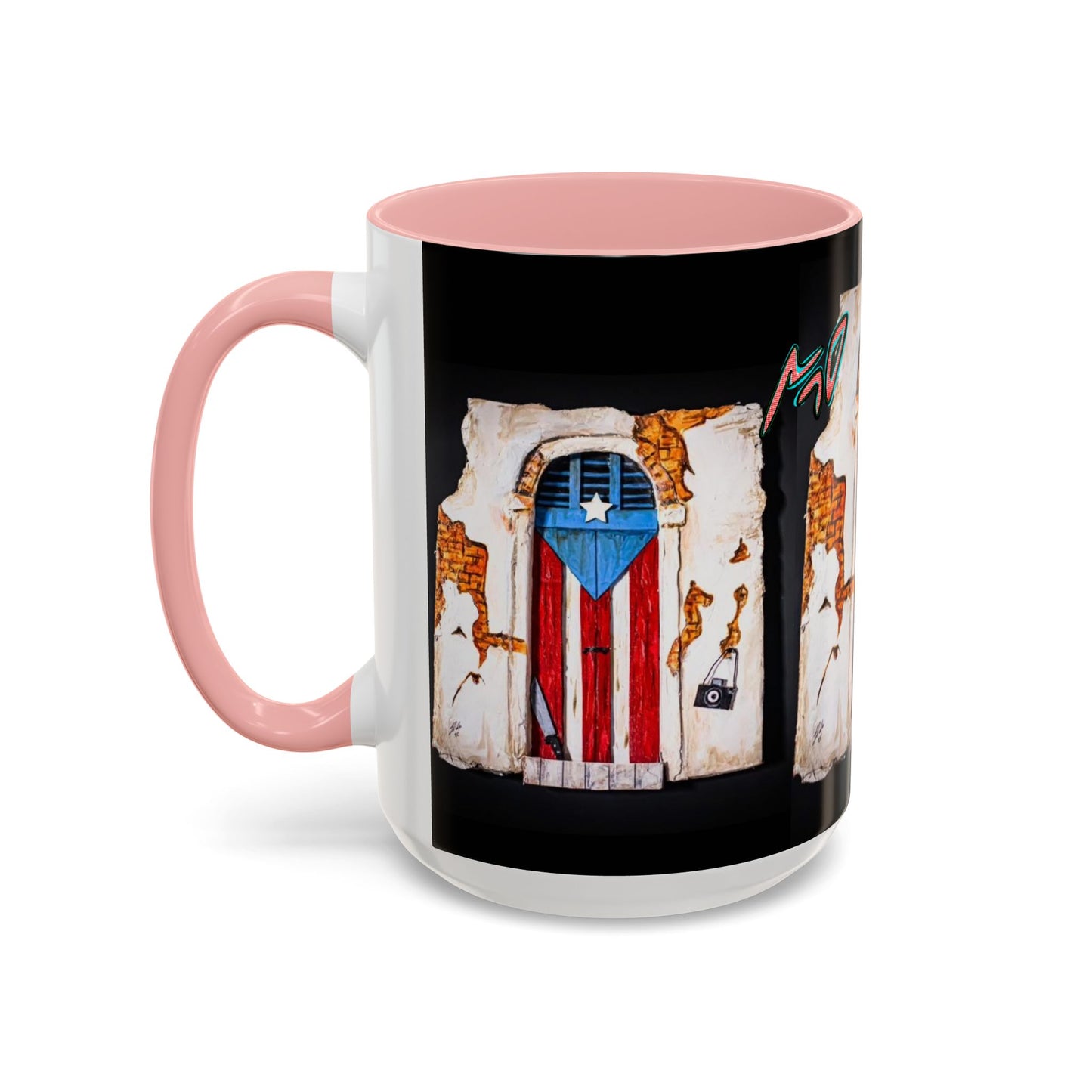 Puerto Rico Flag Door Accent Coffee Mug — Vintage Rustic Boricua Pride (11/15oz)