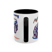 Racing Skyline Accent Coffee Mug — White & Blue Sports Car Illustration (11/15oz)