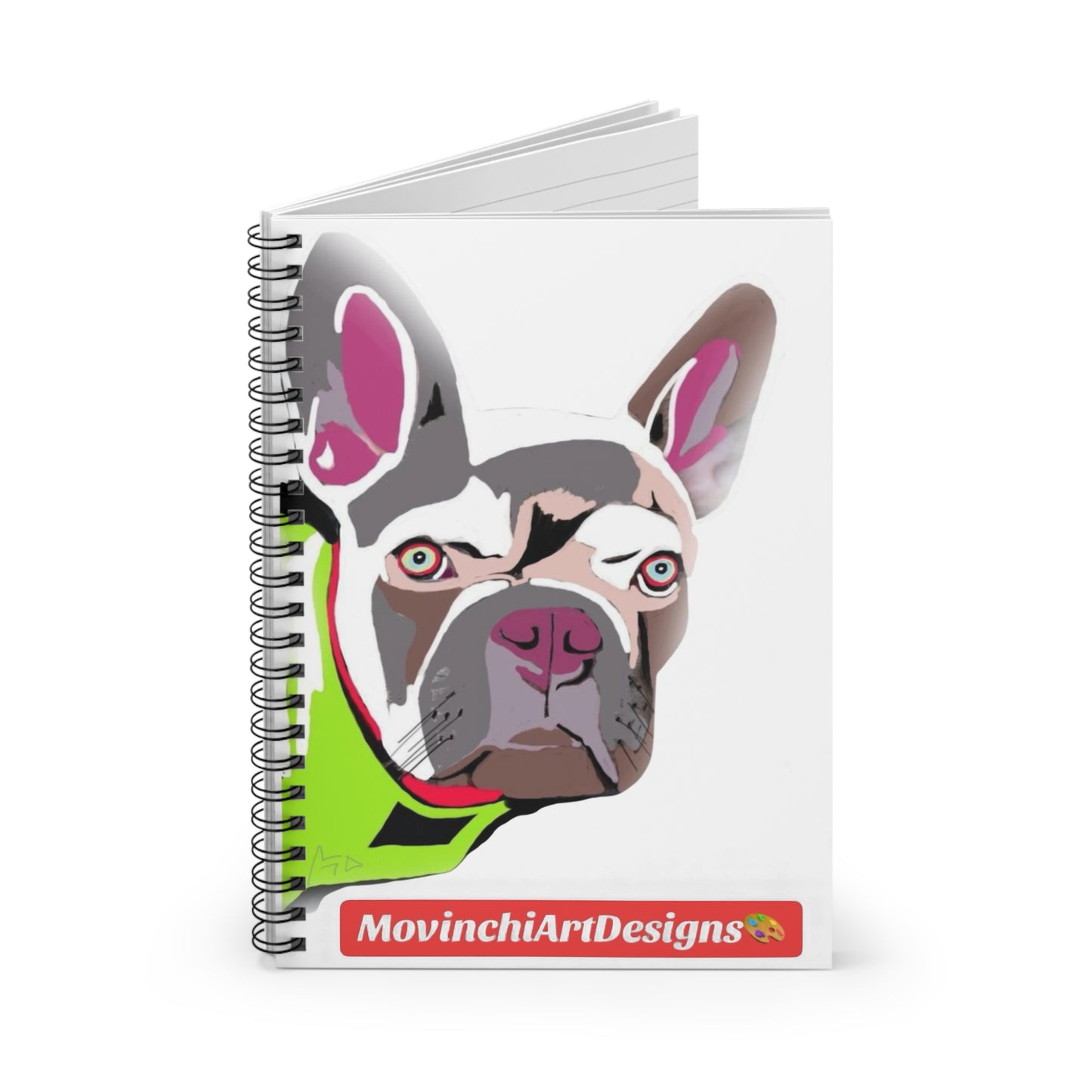 MONET XAVIER French Bulldog Pop Art Spiral Notebook — Colorful Dog Portrait Ruled Journal