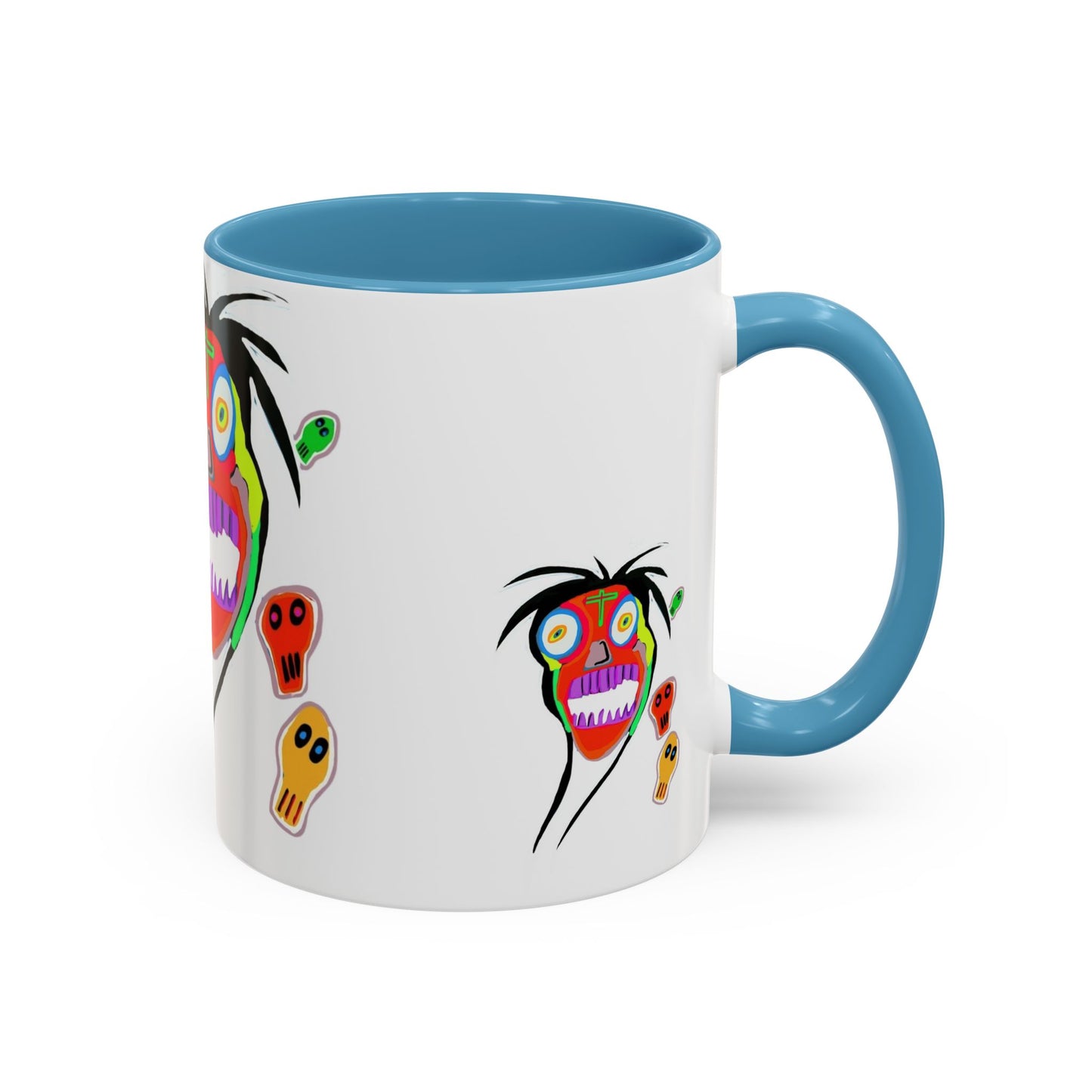 Skullface Accent Coffee Mug — Colorful Day of the Dead Pop Art (11/15oz)