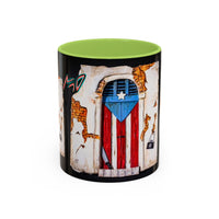 Puerto Rico Flag Door Accent Coffee Mug — Vintage Rustic Boricua Pride (11/15oz)