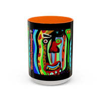 CRAZY.   Neon Face Accent Coffee Mug – Colorful Psychedelic Art Ceramic Mug