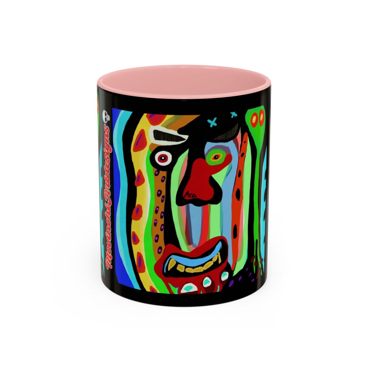 CRAZY.   Neon Face Accent Coffee Mug – Colorful Psychedelic Art Ceramic Mug