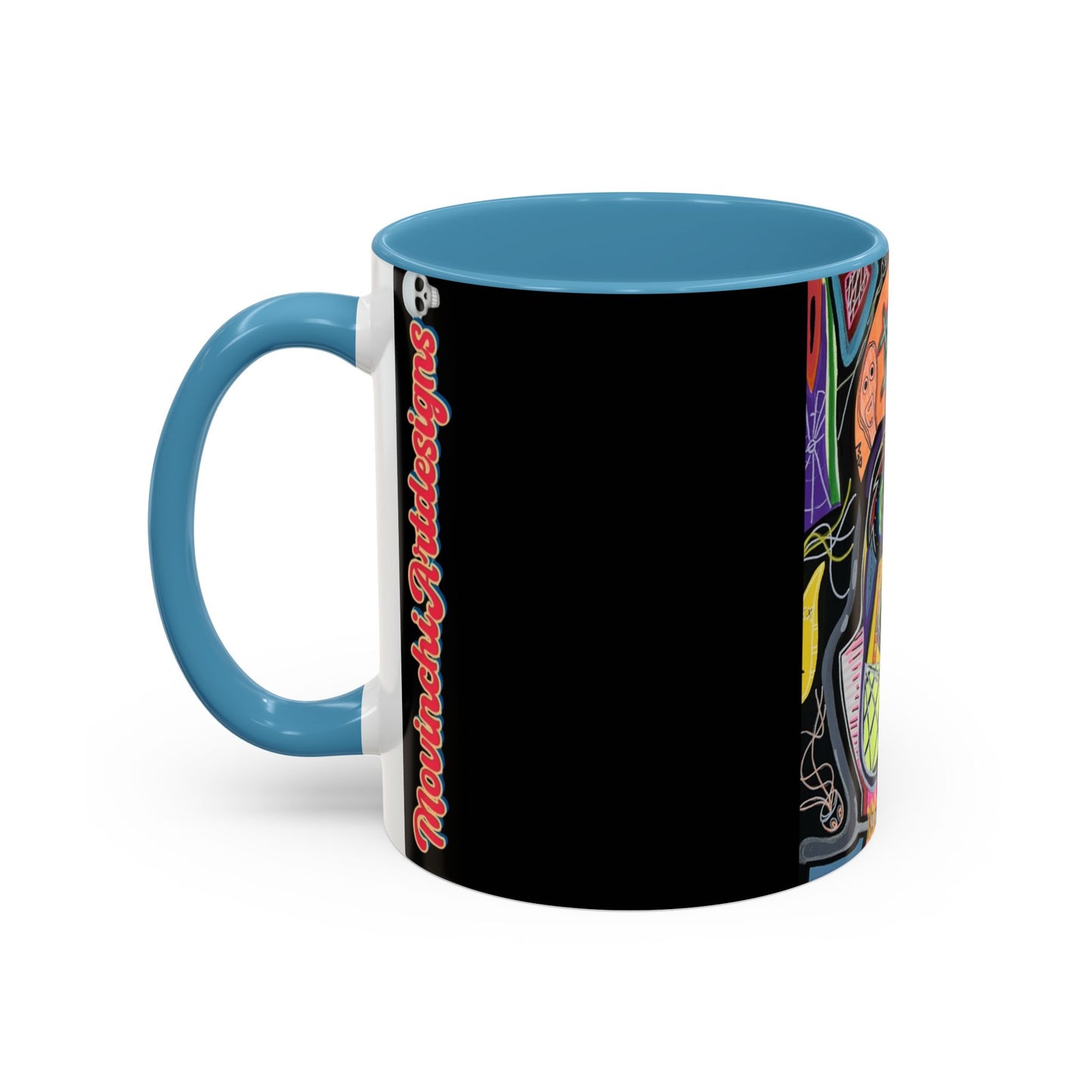 Colorful Neon OVERTHINKING  Skull Coffee Mug — Vibrant Abstract Day of the Dead Accent Mug