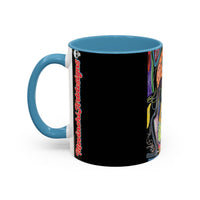Colorful Neon OVERTHINKING  Skull Coffee Mug — Vibrant Abstract Day of the Dead Accent Mug