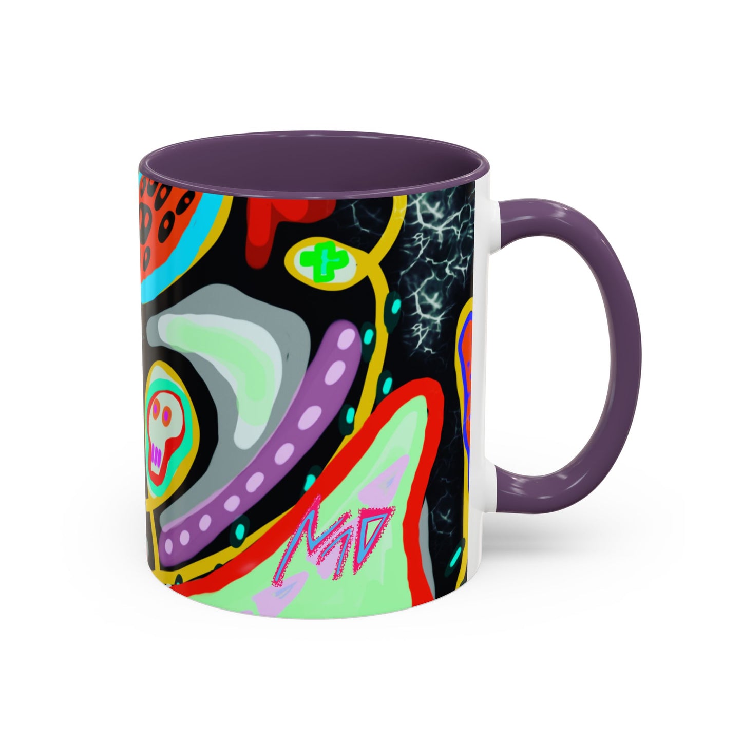 CRAZY2.0  Accent Mug — Colorful Neon Skull Abstract Coffee Cup