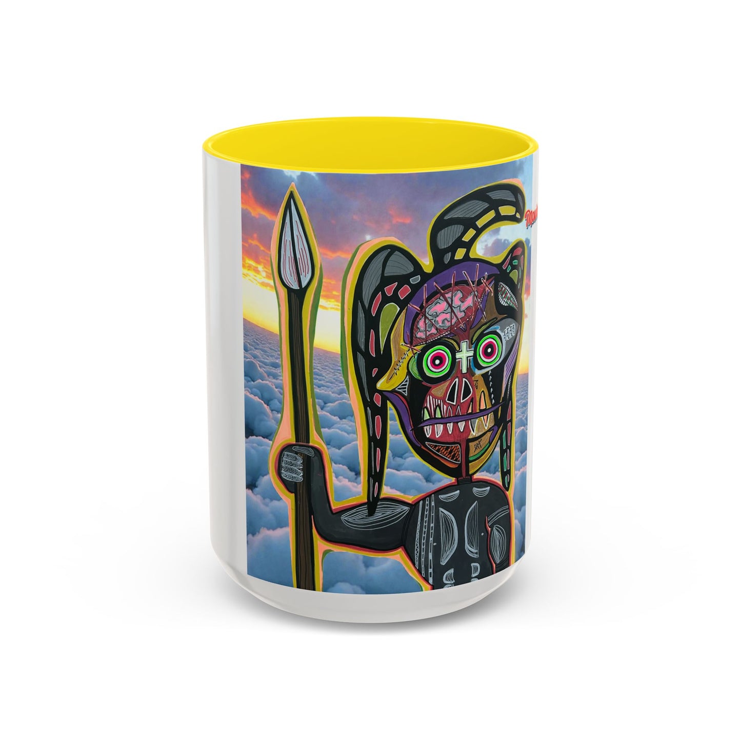 Surreal VINCENT Tribal Warrior Accent Coffee Mug — Colorful Skull Art 11/15oz