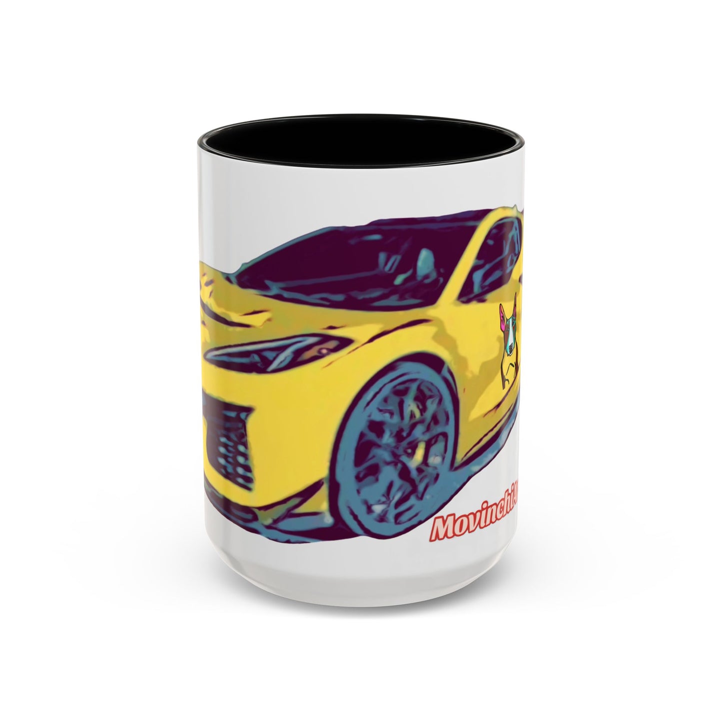 ZR1 Lover Coffee Mug — Yellow Sports Car & Boston Terrier Accent Mug (11/15 oz)
