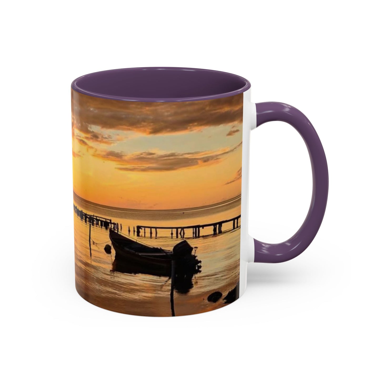 Sunset Harbor Coffee Mug — Golden Beach Sunrise Accent Mug (11/15oz)