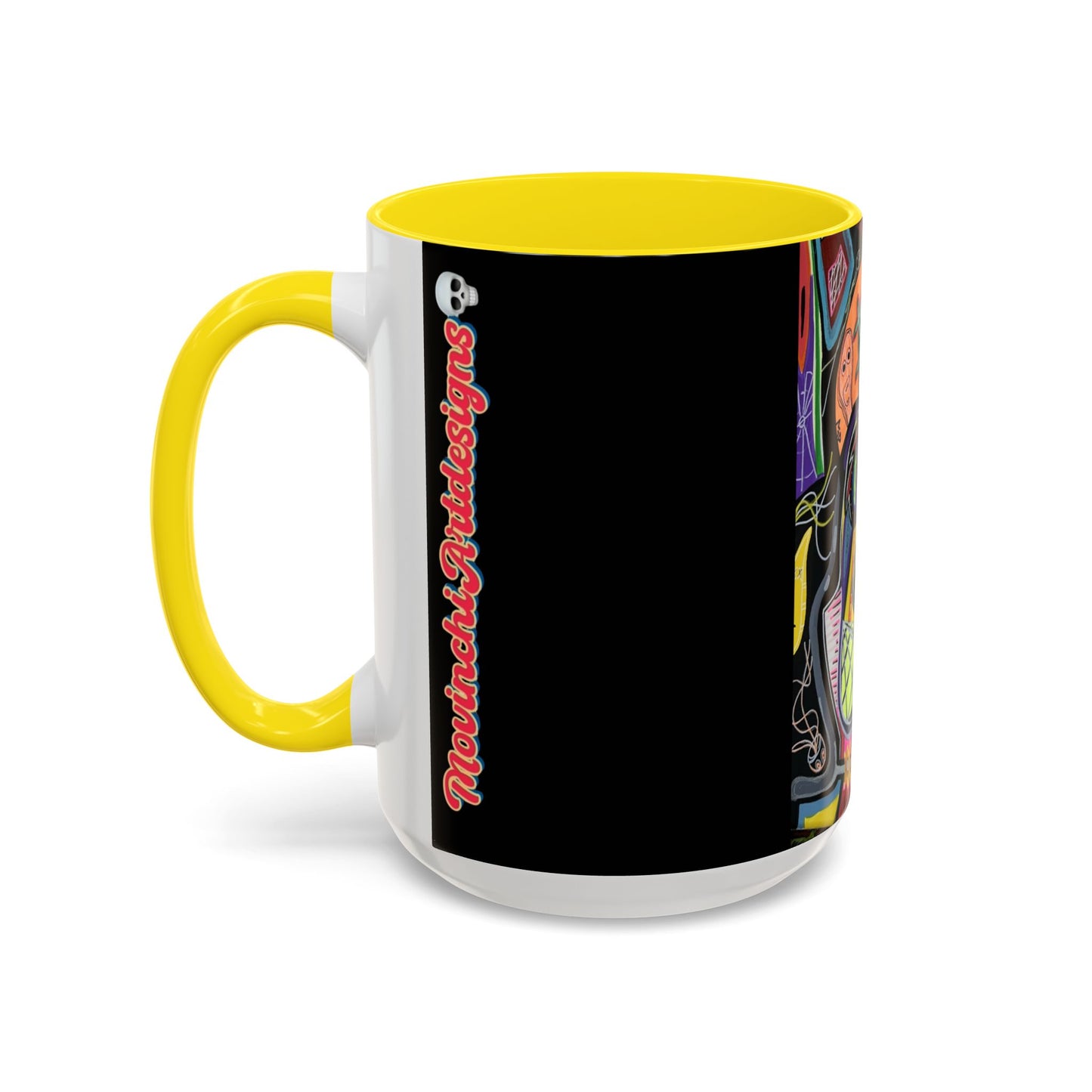 Colorful Neon OVERTHINKING  Skull Coffee Mug — Vibrant Abstract Day of the Dead Accent Mug