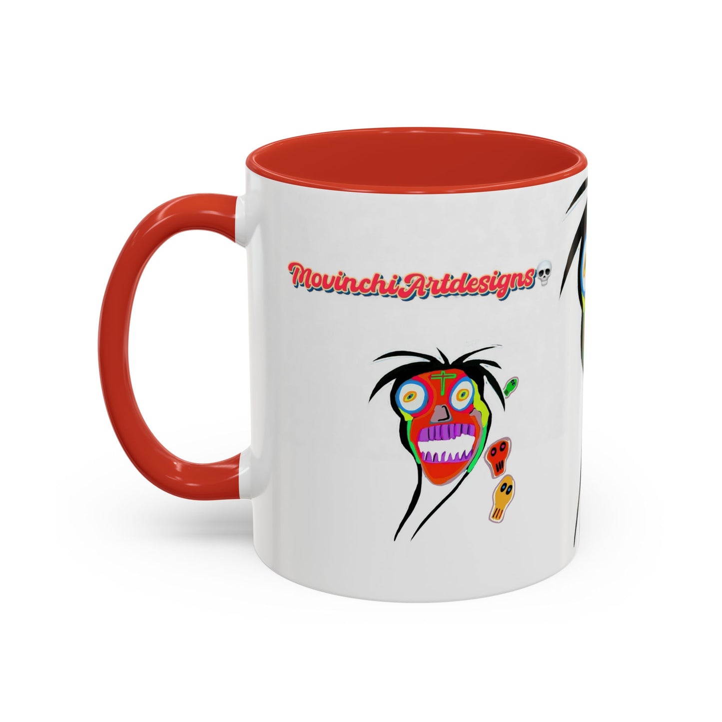 Skullface Accent Coffee Mug — Colorful Day of the Dead Pop Art (11/15oz)