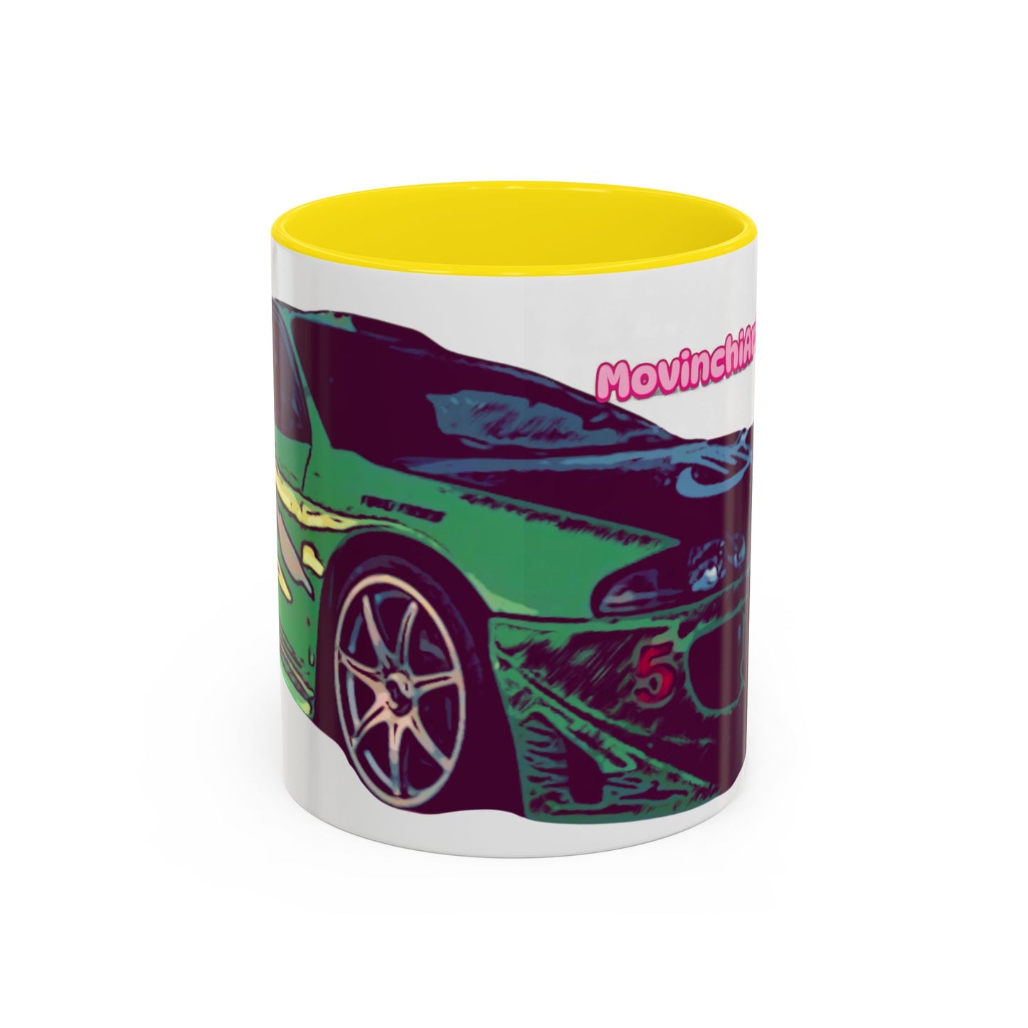 Coffee Mug —ECLIPSE  Neon Sports Car Design with "MovinchiArtDesigns" Logo