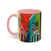 SAN SEBASTIAN.  Colorful Street Scene Accent Coffee Mug — Vibrant Urban Art Ceramic Mug (11/15oz)