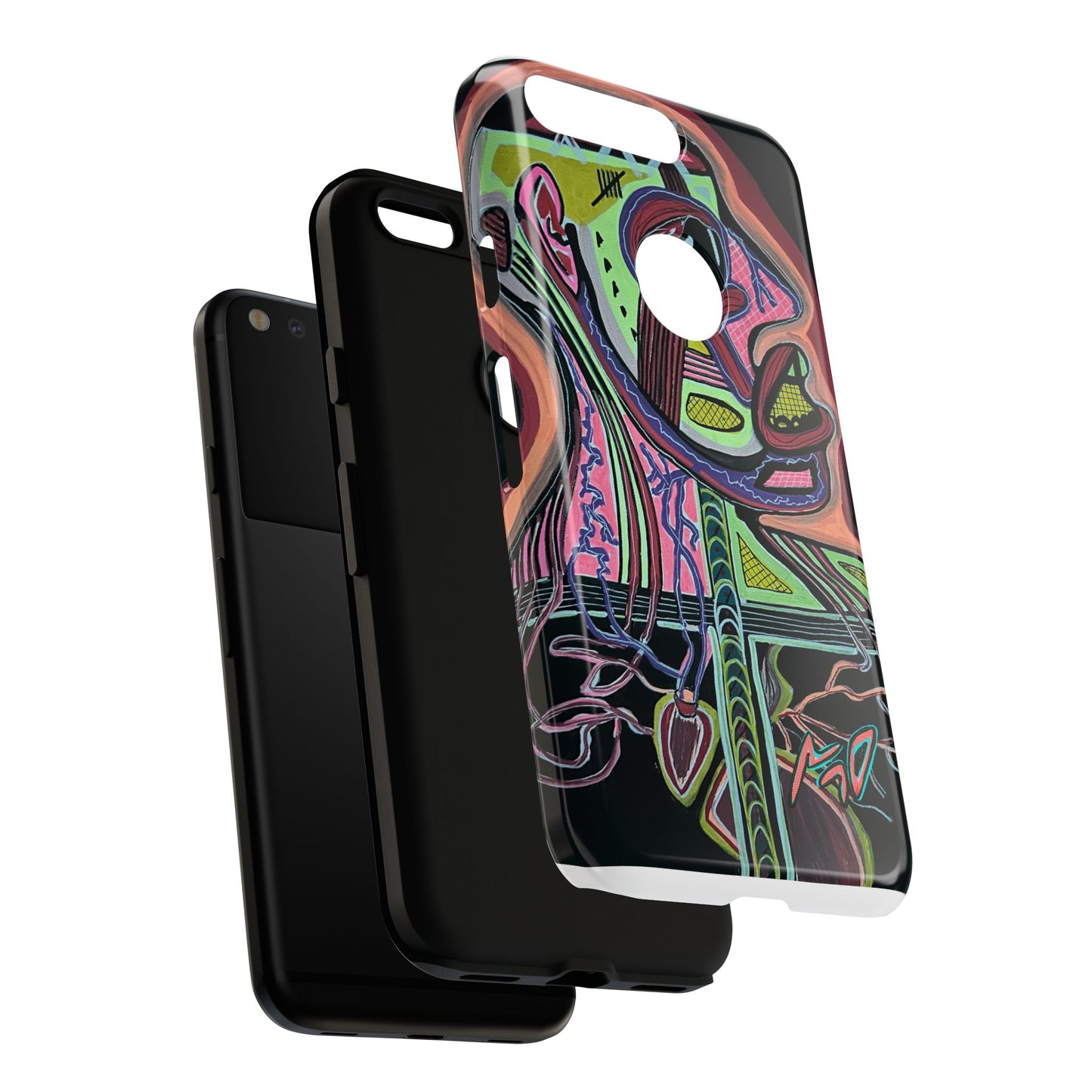 HEART ATTACK Abstract Neon Face Tough Phone Case – Vibrant Art Phone Cover