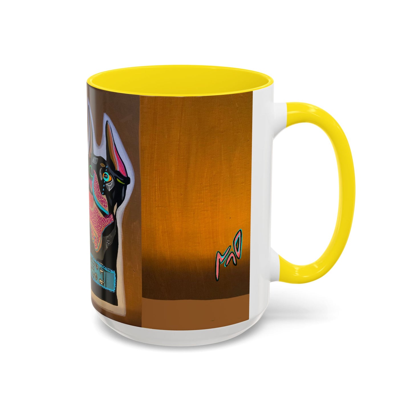 Colorful Doberman Accent Coffee Mug — Vibrant Dog Portrait Ceramic Mug (11/15oz)