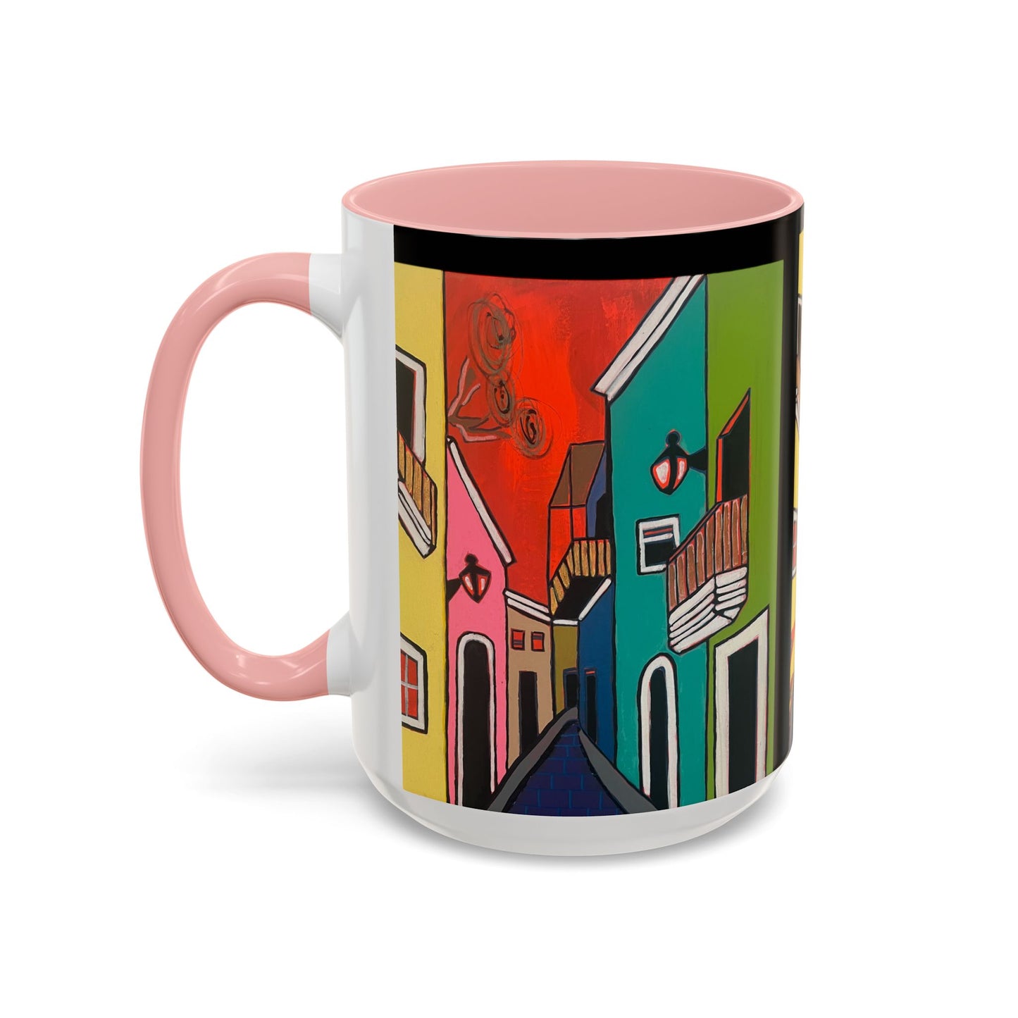 SAN SEBASTIAN.  Colorful Street Scene Accent Coffee Mug — Vibrant Urban Art Ceramic Mug (11/15oz)