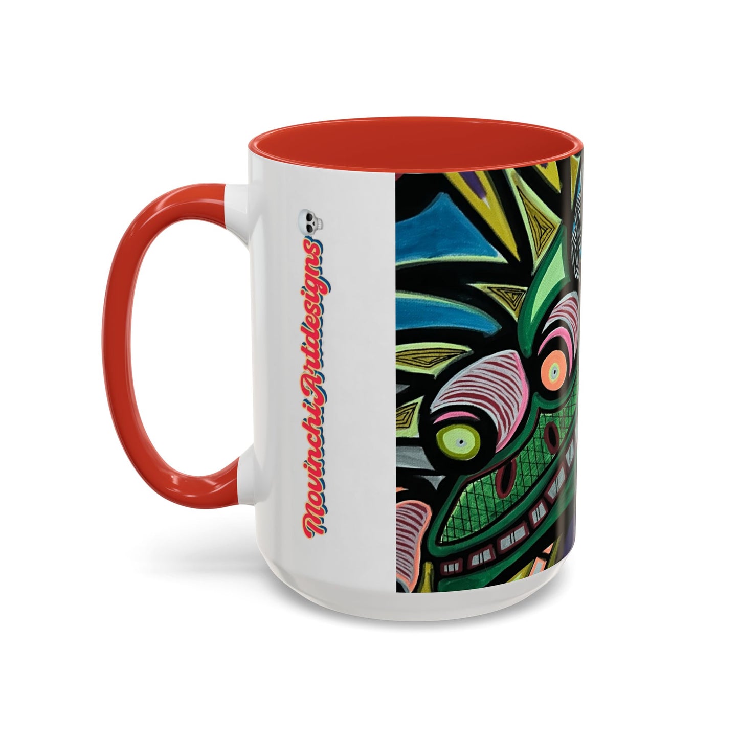 Abstract Day of the Dead Skull Accent Coffee Mug — Colorful Neon Skull Art (11/15oz)